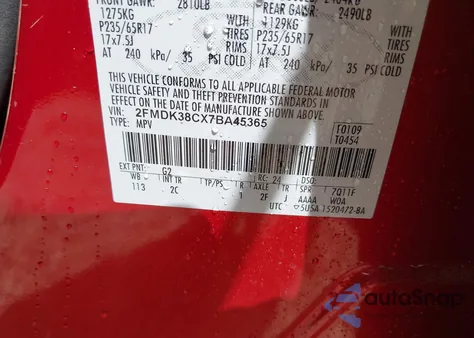 2007 Ford Edge Sel from USA, damaged, VIN 2FMDK38CX7BA45365